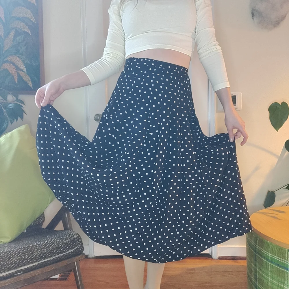 Vintage Ann Taylor Rayon Polkadot Skirt - Picture 2 of 6